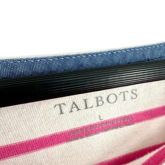 Talbots Sz Large "VACATION" Pink White Tropical 3/4 Sleeve Blouse Shirt Top - Picture 3 of 7